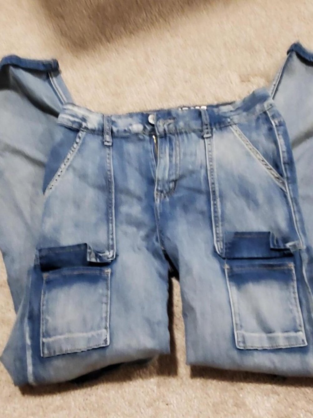 VIP Jeans Wide Leg Two Tone Cargo Pants Patch Pockets